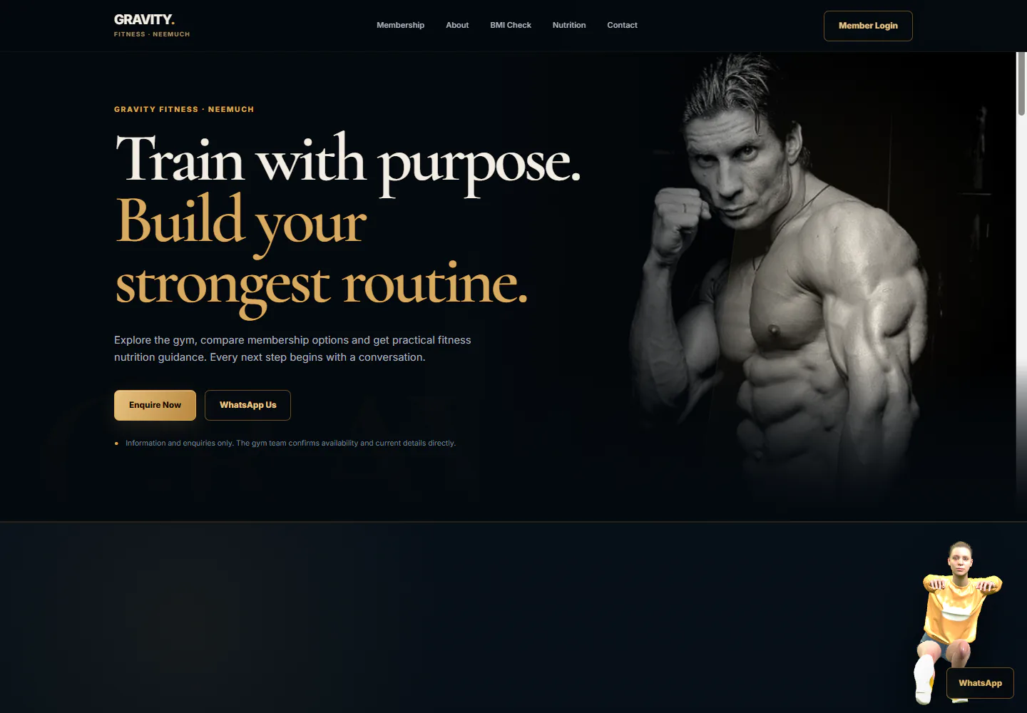 Product interface screenshot of Gravity Fitness